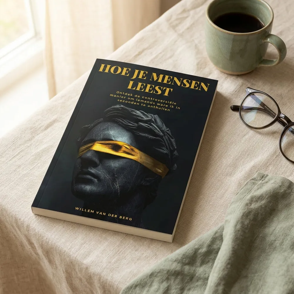 Hoe Je Mensen Leest — boek op linnen tafel